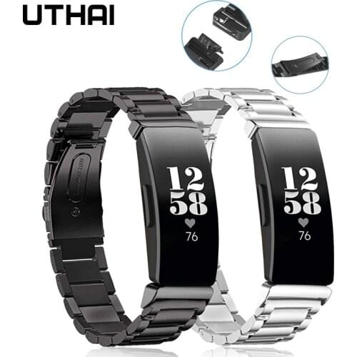 UTHAI F06 Watch Strap For Fitbit Inspire HR/Inspire Belt Fracelet Stainless Steel Strap Watchba Band Sliver Gold Bracelet Table