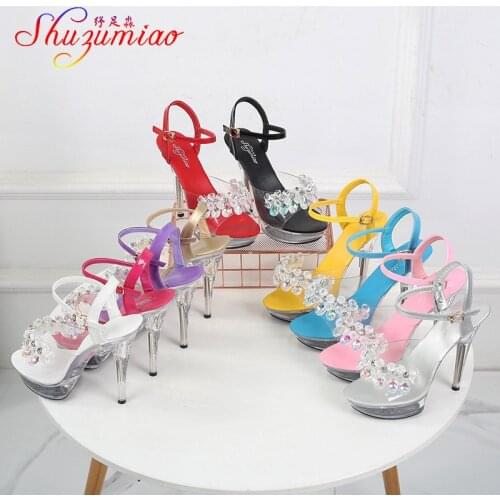 Ladies Sandals Transparent Crystal Sandals Shoes Woman Summer High Heels 13-15CM Platform Open Toe Sandals Women Wedding Shoes