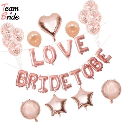 Team Bride Rose Gold Theme Letter Foil Balloons Bride To Be Bachelorette Party heart Balloons Hen Party Decorations Supplies