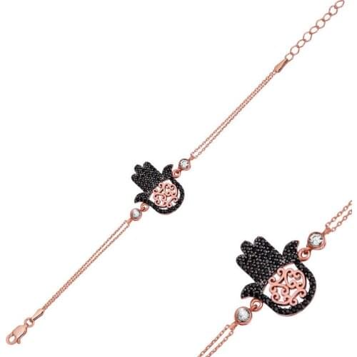 Silverlina Silver Black Stone Fatma Hand Womens Bracelet