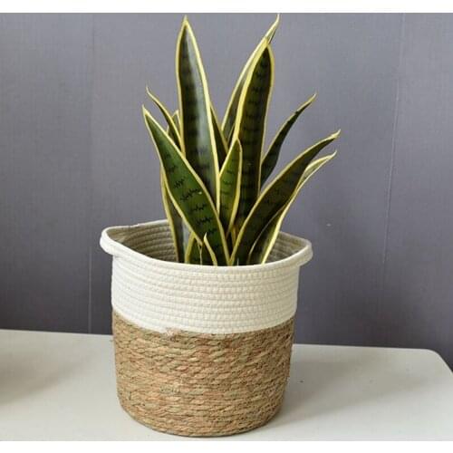 Straw Cotton Rope Woven Storage Basket Simple Plant Pot Woven Flower Pot Home Indoor Decoration Flower Basket
