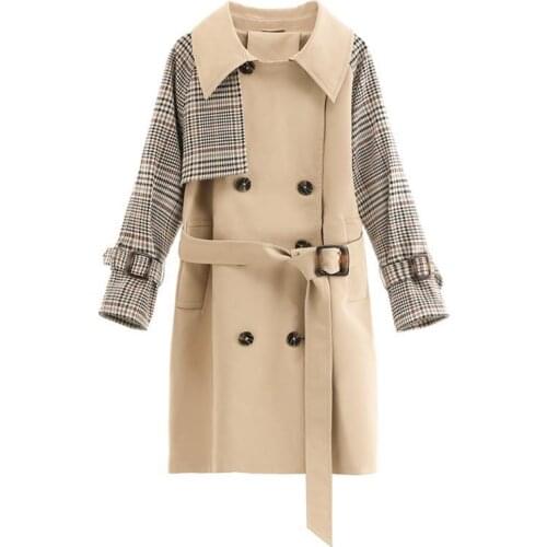 Trench Coats Double Breasted Jacket For Girls Clothing Plaid Patchwork Tops Kids Windbreaker 2021 Spring Autumn Teens Outerwear