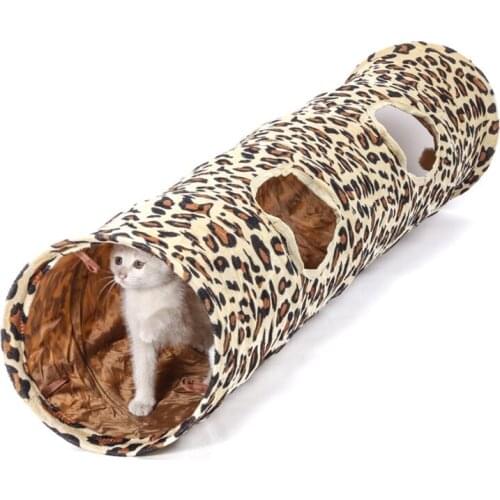Creative Soft Foldable Pet Tunnel Plush Leopard Print Rabbit Playing Tunnel Household Space-Saving Toys for Dogs Long Cat Tent