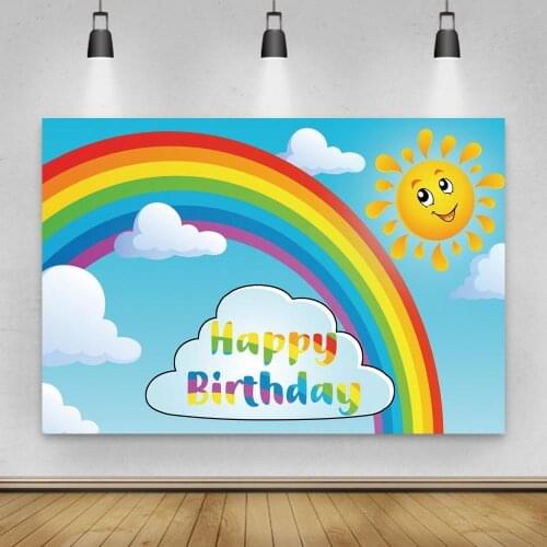Blue Sky Rainbow Bridge Baby Shower Photo Background Smile Sun Kids 1st 2 Birthday Family Party Backdrops Vinyl Table Decor