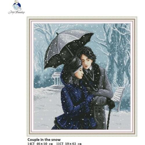 Couple in the Snow Patterns Cross-stitch 11CT Printed Fabric 14CT Counted Canvas DMC Chinese DIY Hand Embroidery Needlework Set