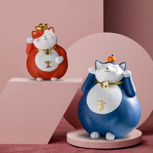 WU CHEN LONG Japanese Creative Maneki Neko Figurine Fortune Cat Statue Resin Craft Living Room Decorations Home Ornaments R3857
