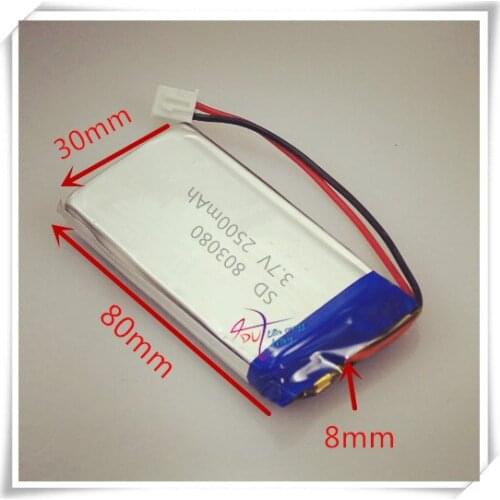 XHR-2P 2.54 2500mAh 802977 3.7V navigator wireless Bluetooth keyboard lithium polymer battery 803080