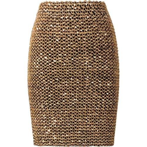 Sexy Winter Women Sequined Patchwork Skinny Pencil Mini Skirts High Waist Black Party Bandage Girls