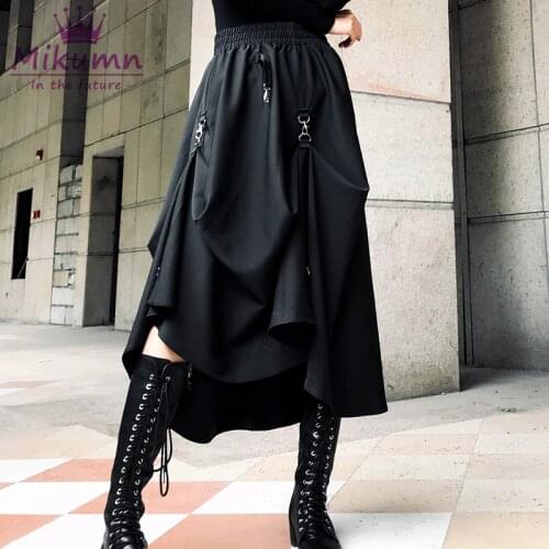 Harajuku Punk Style Skirts Women High Waist Splicing Buckle Irregular Gothic Skirt Black Fashion Streetwear Freely Adjustable