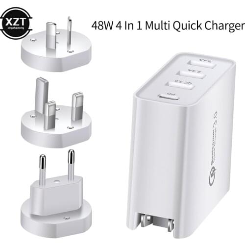 48W Multi Quick Charger PD Type C USB Charger for Samsung iPhone Huawei Tablet QC 3.0 Fast Wall Charger US/EU/UK Plug Adapter