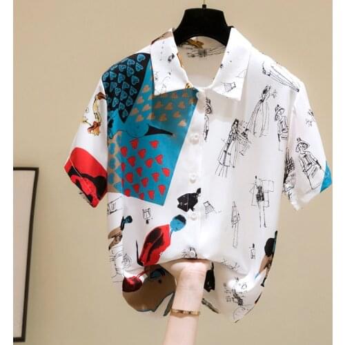 Printed Short-Sleeved Plus Size Oversized Korean Fashion Summer WomenS Clothing Vintage Shirts Blouses Top New Vetement 2021