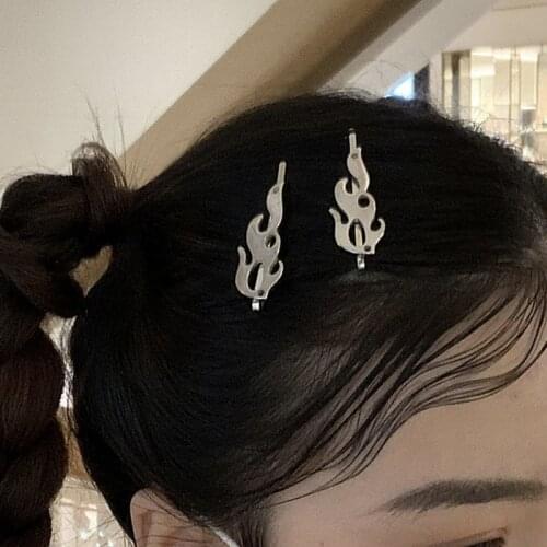 Goth Silver Color Flame Hair Clips for Women Handmade Punk Harajuku Hairpin Hair Accessories Female Hair Pins 90s Party Gifts