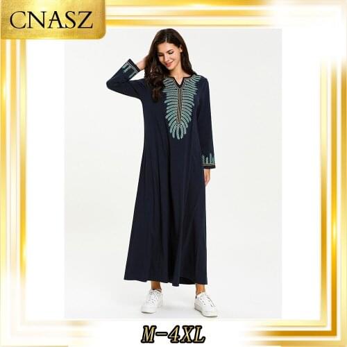 Abaya Turkish Large Size Womens Fashion Simple New Knit Long Sleeve Ethnic Rust Flower Muslim Dress