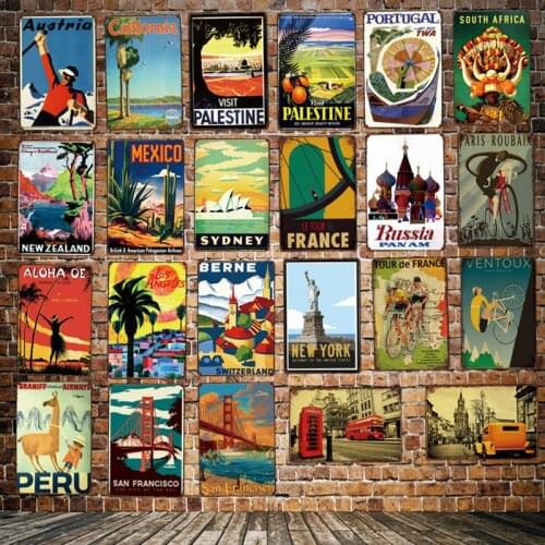 [ DecorMan ] France London Mexico Russia Switzerland Travel Tin Signs Custom wholesale Metal Paintings Bar PUB Decor LT-1790