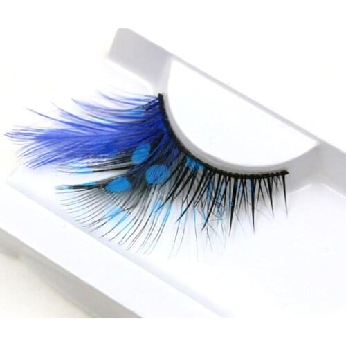 1 pair Handmade False Eyelashes Color False Eye Lashes Blue Dot Thick Feather False Eyelashes for Eye Performance Party Makeup