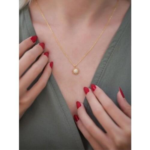 925 Sterling Silver Jewelry Sun Pattern Gold Clour Plated Zircon Stone Necklace Neck For Women Gift Elegant And Pleasant Fashion