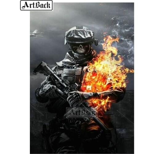 5d diy diamond painting skull warrior fire group full square drill new arrival diamond embroidery robot 3d mosaic artwork gift
