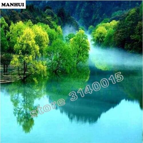 Diy 5D diamond painting all sticks diamond River scenery mosaic animal living room home decoration, beautiful gift BCD254