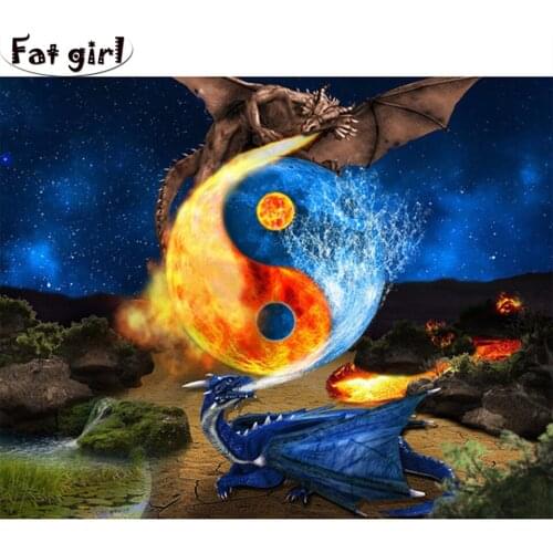 Yin Yang Tai Chi Dragon 5d Cross Stitch Diamond full square round Wall Art embroidery mosaic for DIY Decorative Paintings
