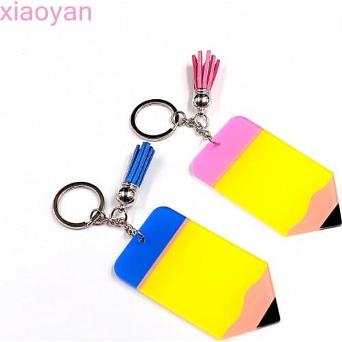 1pcs) KC036-3inches Blank Acrylic Pencil Keychain With Ring Tassels For Teacher Name Tutor, Educator,Appreciation Gift