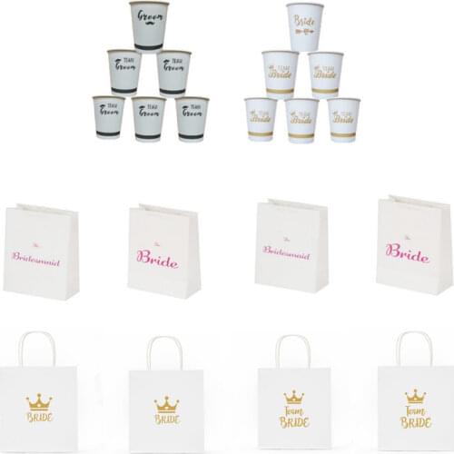1set Wedding Bridesmaid Gift Bag Team Bride To Be Paper Cup Bridal Shower Supplies Favor Hen Bachelorette Party Cup Supplies-S