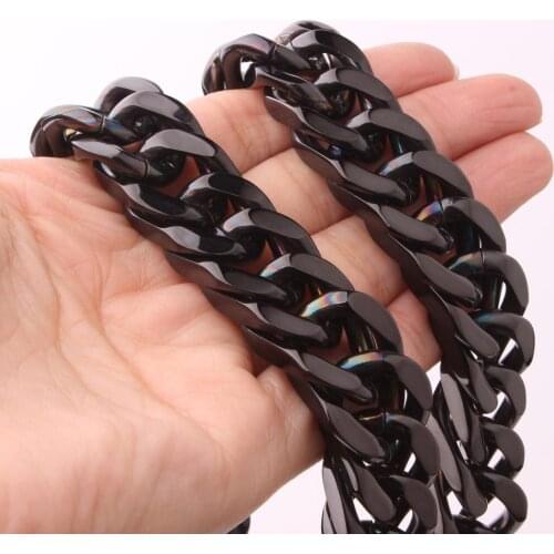 6/8/10/12/15/17mm Black Color Cuban Curb Link Chain Stainless Steel Necklace/Bracelet Biker Mens Women Gift Punk Hip Hop Jewelry