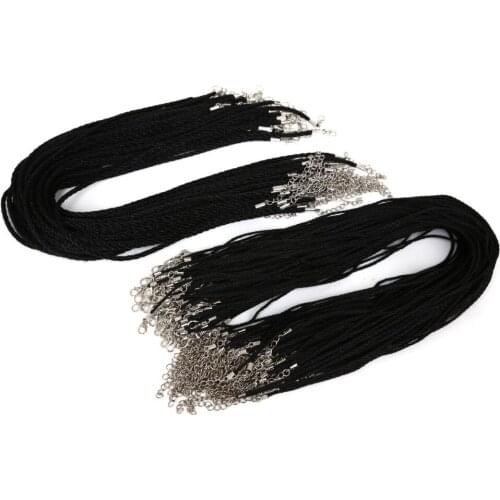 5pcs Black Thickness 2mm Length 45+5cm Extension Chain Necklace Woven Polyester Rope Jewelry Accessories Findings Components DIY