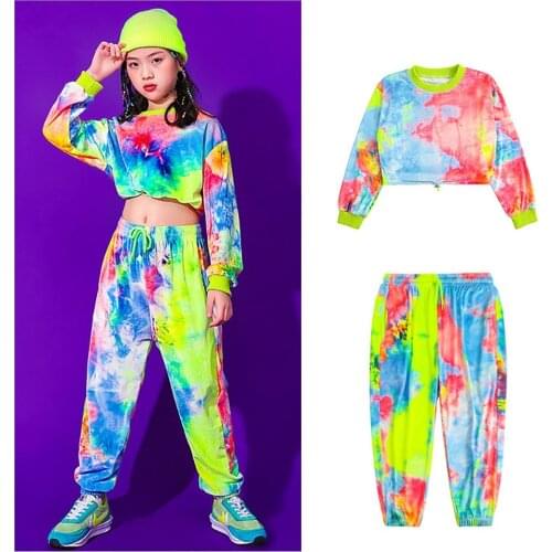 Kids Hip Hop Clothing Multicolor Sweatshirt Causal Pants For Girls Kids Jazz Costumes Ballroom Dancing Clothes Stage Outfits