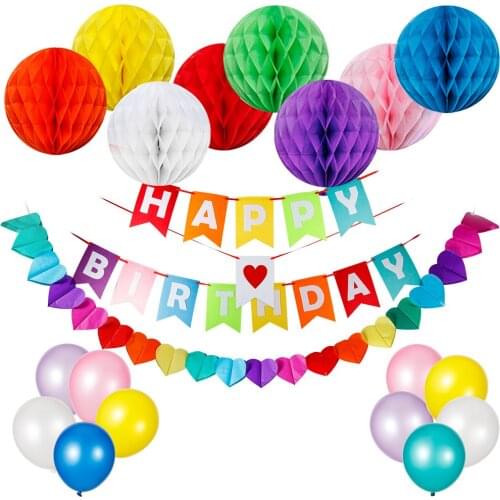 Kids Colorfull birthday party decoration heart shape banner Honeycomb ballons party decor supplies