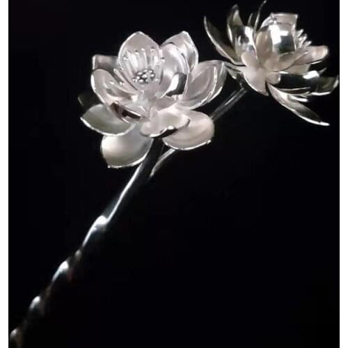Designer original new lotus cleavage craft hairpin retro classic exquisite charm ladies jewelry silver jewelry
