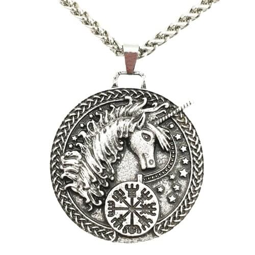 Unicorn Vegvisir Compass Symbol Norse Viking Pendants Necklaces Animal Amulet Talisman Jwelry For Women Men Dropshipping 2019