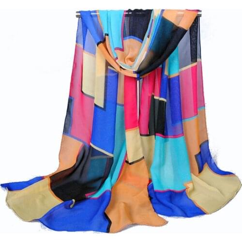 Hot Sell Print Chiffon Scarf Women Plaid Hijab Summer Beach Long Shawl and Wraps Geometric Scarves for ladies Stole 160x50cm 1pc