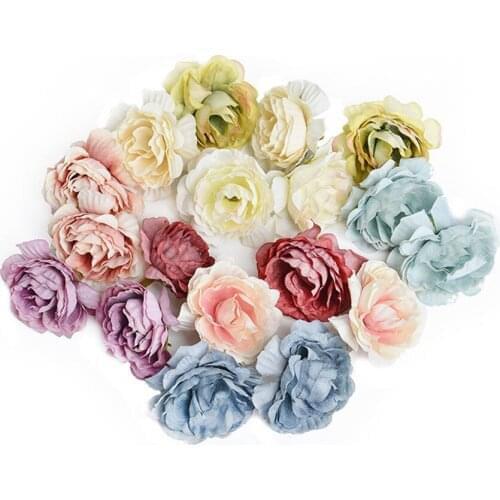 10pc 5cm Silk Rose Artificial Flower Head Wedding Home Furnishings DIY Wreath Sheets Handicrafts Simulation Cheap Fake Flower