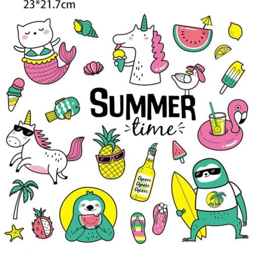 Colorful Animal Set Iron on Patches for Clothing Textile Vinyl Thermo Applique Diy Heat Transfers Stickers Stripes on Clothes