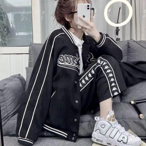 2021 button jacket women spring summer Japanese coat female loose top hip hop baseball uniform lady harajuku streetwear clothes