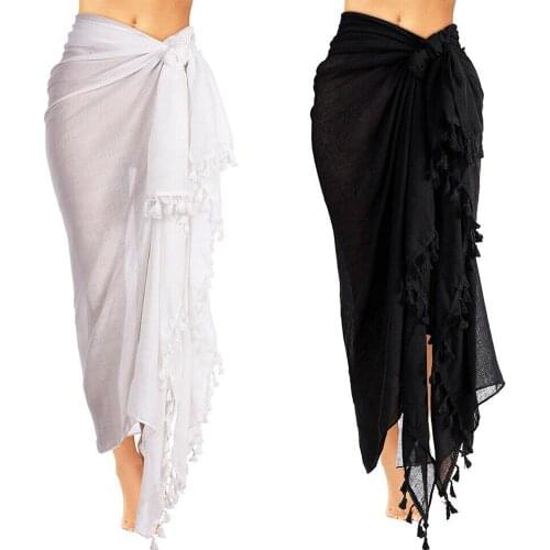 Summer Women’s Bikini Cover Up Shawl Solid Color Sheer Swimwear Swimsuit Cover-Ups Beach Maxi Wrap Skirt Sarong Pareo Dress