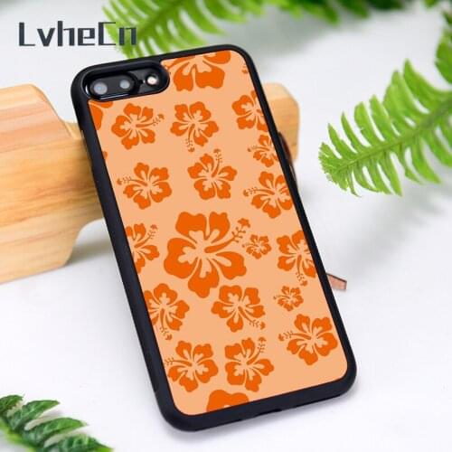 LvheCn Phone Case Cover for iPhone 6 6S 7 8 Plus X XS XR 11 12 Mini Pro Max Orange Hibiscus Flower Floral Tropical Hawaiian