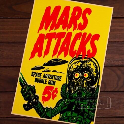 Mars Attacks Room Frame Vintage Kraft Decorative Poster DIY Wall Canvas Painting Sticker Delicate Home Bar Decor Gift