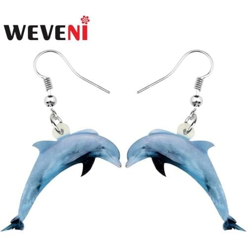WEVENI Acrylic Cute Dolphin Plunge Earrings Dangle Drop Original Design Jewelry For Women Girls Fashion Charm Gift Souvenir