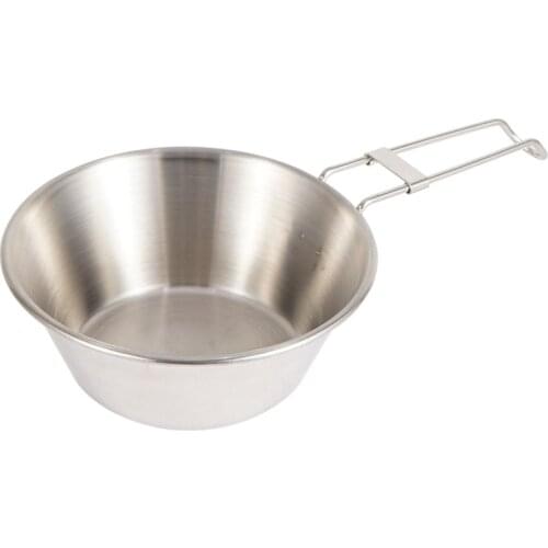 300ml Stainless Steel Rice Bowl with Folding Handle Tableware Outdoor Portable Cookware Utensils for Hiking Camping Picnic