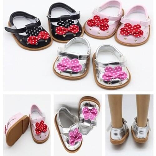 Fashion PU dot bow-knot Shoes Doll Shoes For 18" American Doll 43cm Baby Doll Accessories Kids Girl Gift dress up Toys