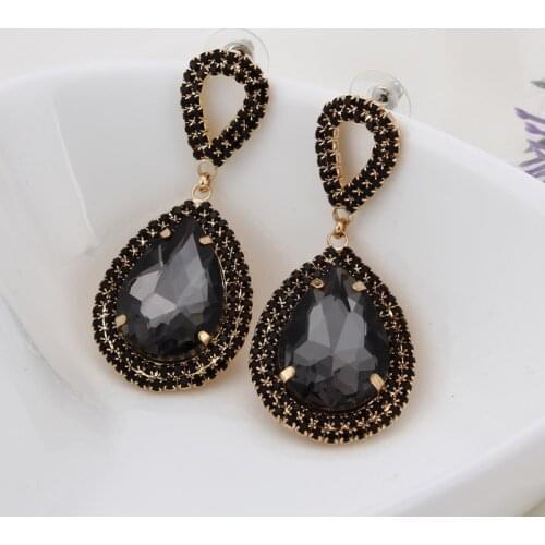 Fashion jewelry crystal super flash silver Color electroplating water droplets Rhine Stone big drop Earrings for women #E014