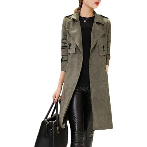 2019 New Autumn Winter Deerskin Coat Windbreaker Women Korean Long Casual Trench coats Khaki Womens Long-sleeve Overcome F483