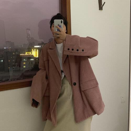 Autumn Women Corduroy Blazers Casual Loose Women Coat Single Button Jackets Vintage Street Female Blazers Coats Outwears