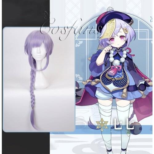 Genshin Impact Qiqi Wig Cosplay Hair Long Braid Purple Synthetic Straight Heat Resistant Hair Adult Women Halloween Wig+Wig Cap