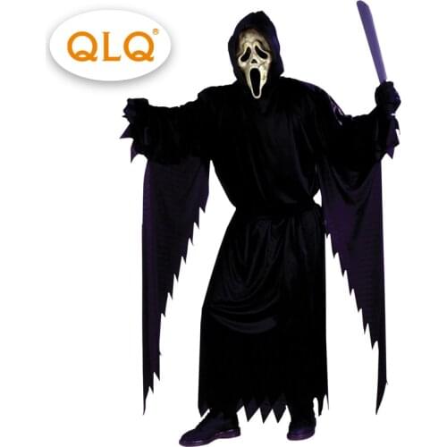 QLQ Ghost Costume Men Cosplay Adult Halloween Party Role Play Scary Skull Robe Fancy Dress Male Horror Skeleton Costumes
