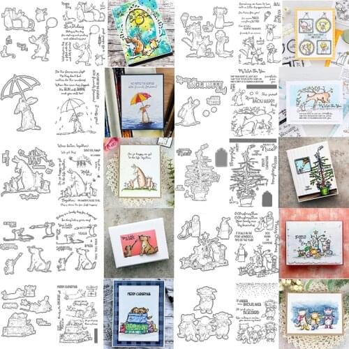 Cutting Dies Match Clear Stamps Clever Mice Bunny Dog Cat Friends Christmas Tree Gift Box Blessing Sentiments Letters DIY 2020