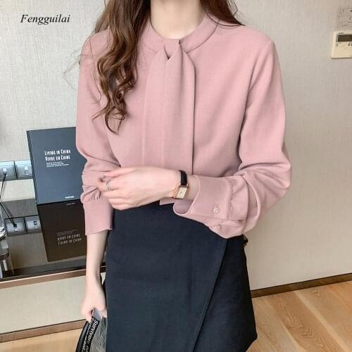 S-2Xl Ol Pink Blouse Women Elegant Solid Color Shirt Long Sleeve College Style Casual Loose Blouse Plus Size Shirts
