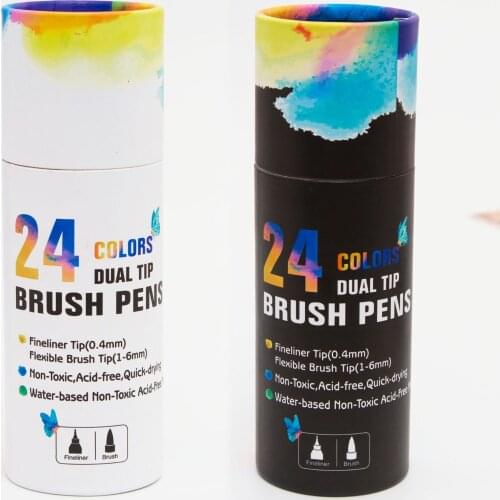Barreled watercolor pens 24PCS Soft brush tip Marker Pens Art Watercolor Fineliner Drawing Painting Art graffiti coloring Gift