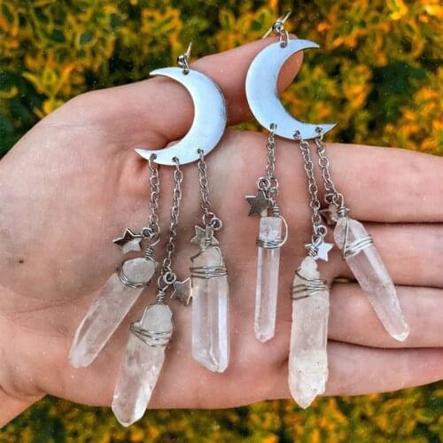 Half Moon Earrings Mysterious Gothic Jewelry Moon Pagan Artificial Quartz Stone Crystal Witch Goddess Fashion Female Jewelry